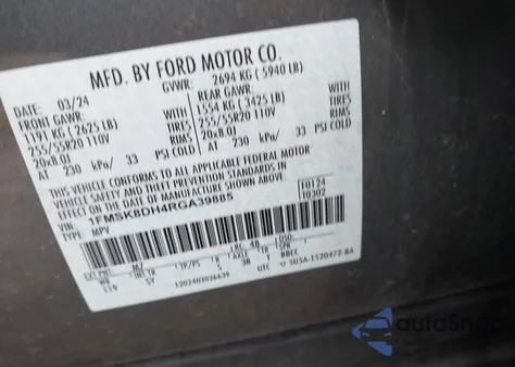 2024 Ford Explorer Xlt from USA, damaged, VIN 1FMSK8DH4RGA39885